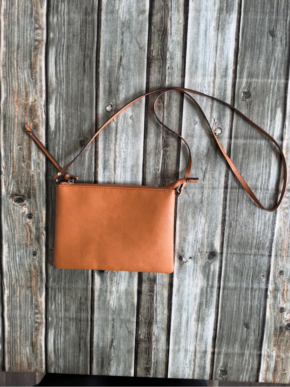 Women's Tan Faux Leather Crossbody Pouch - Minimalist Design